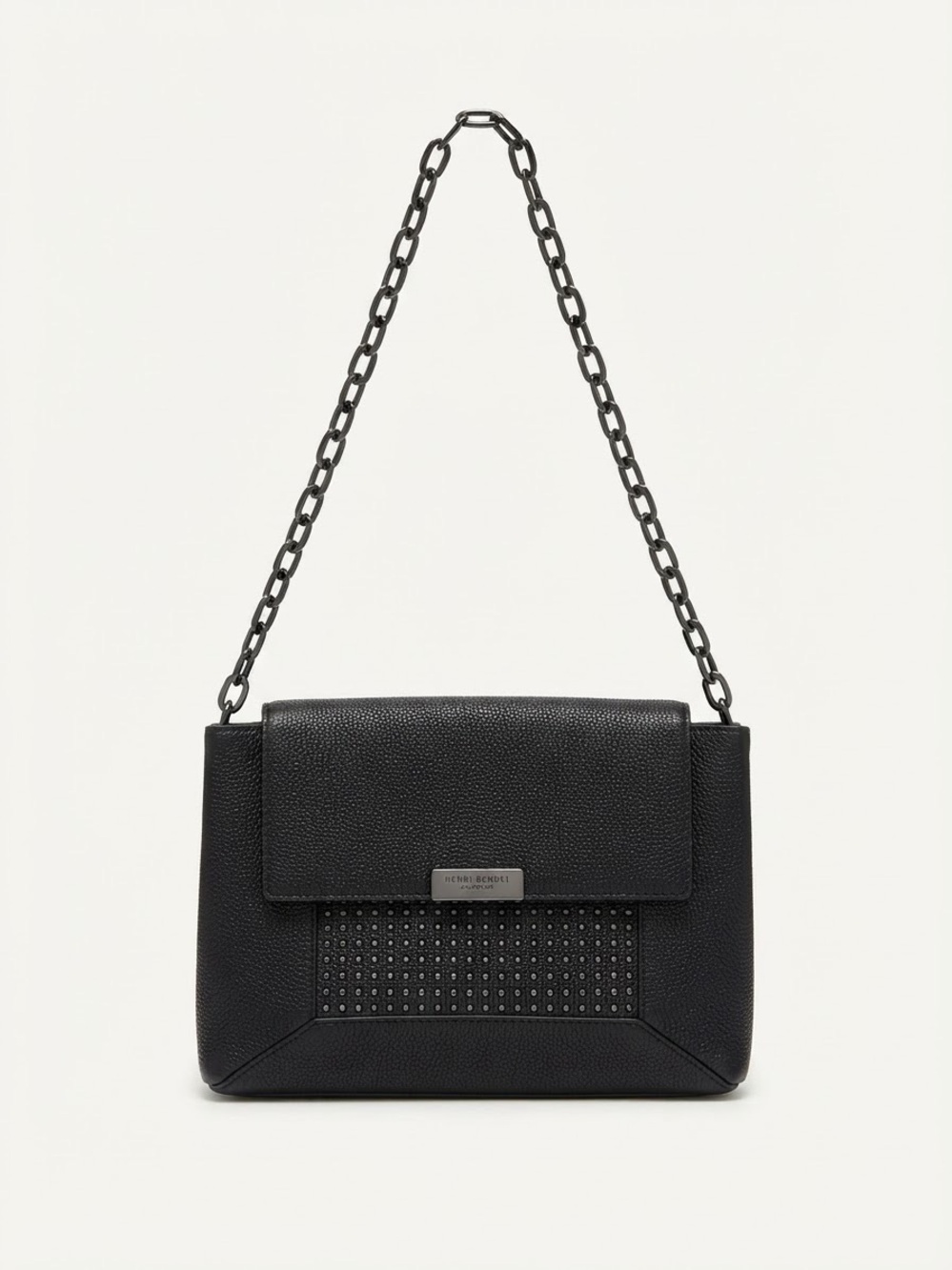 Henri Bendel Black Pebbled Leather Studded Crossbody / Clutch